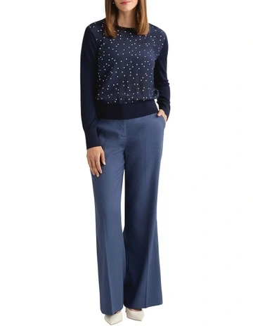 Adriana Silk Front Knit in Navy/Ivory