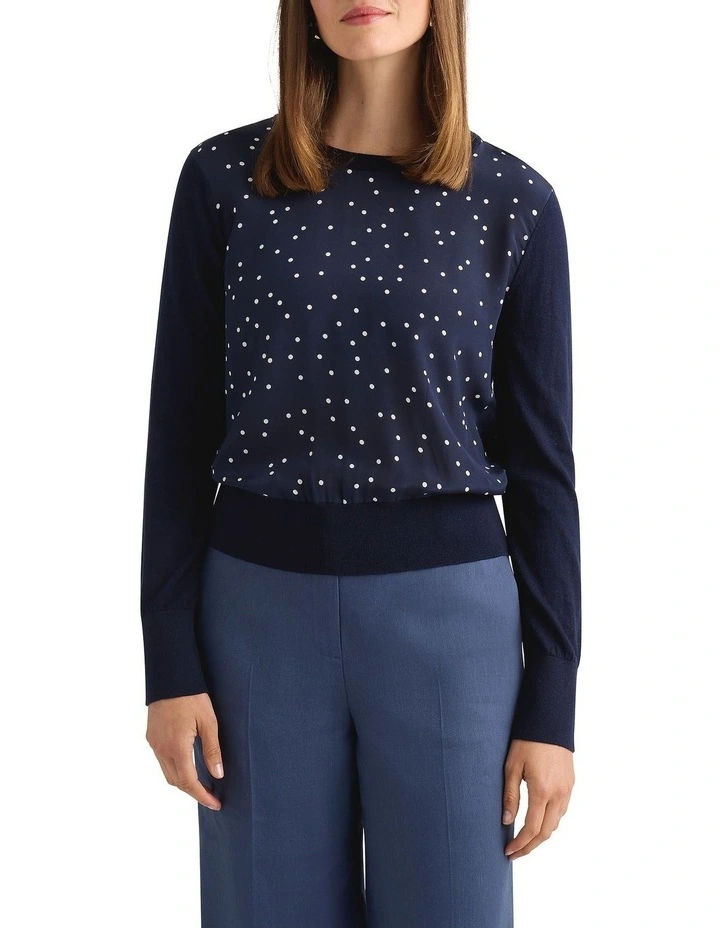 Adriana Silk Front Knit in Navy/Ivory image 2