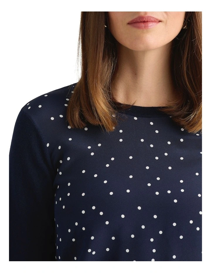 Adriana Silk Front Knit in Navy/Ivory image 3