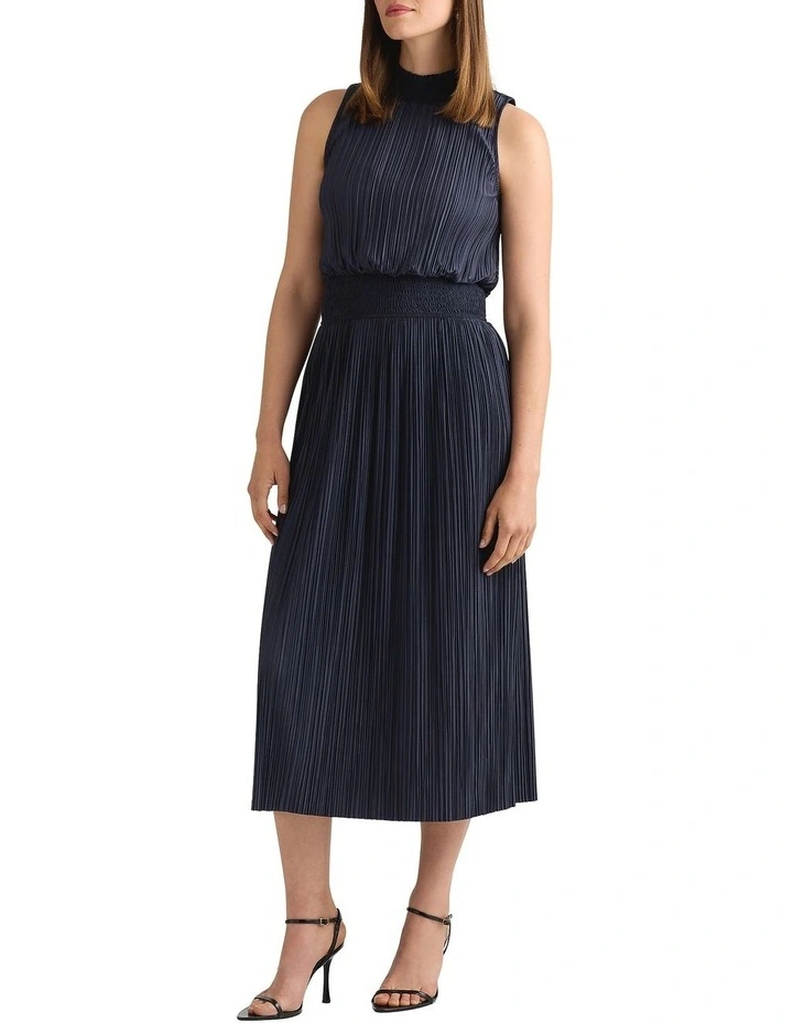 Tauri Pleat Jersey Dress in Navy image 1