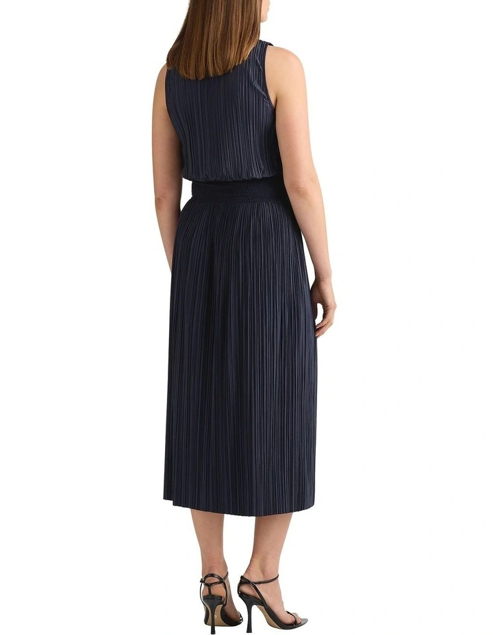 Tauri Pleat Jersey Dress in Navy image 4