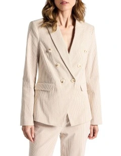 Alberta Seersucker Blazer in Sand Stripe