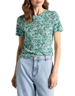 Mirabeau Cotton Rib Tee in Turquoise Multi