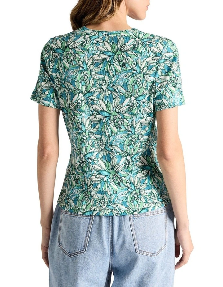 Mirabeau Cotton Rib Tee in Turquoise Multi image 4