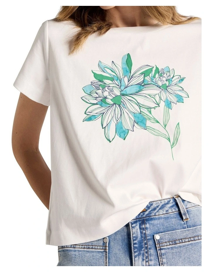 Mirabeau Cotton Graphic Tee in White Multi image 3
