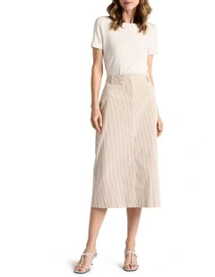 Alberta Seersucker Skirt in Sand Stripe