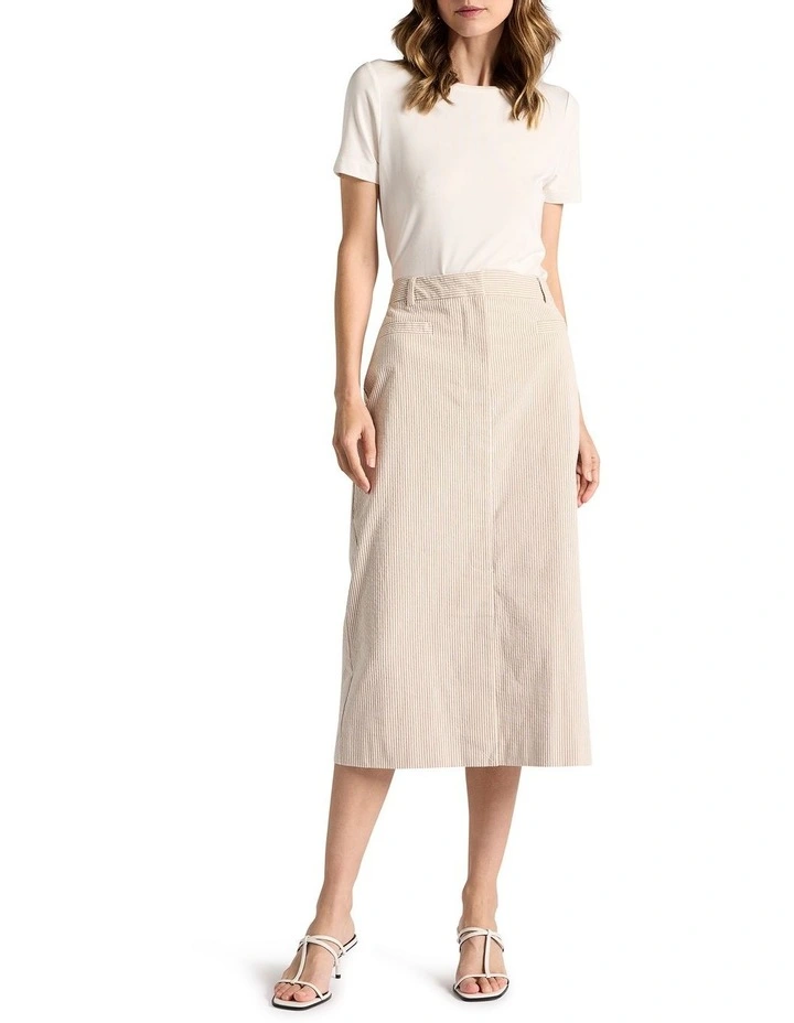 Alberta Seersucker Skirt in Sand Stripe image 1