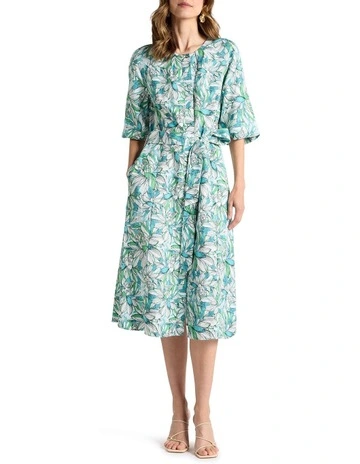 Mirabeau Linen Blend Dress in Turquoise Multi