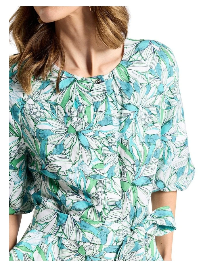 Mirabeau Linen Blend Dress in Turquoise Multi image 2