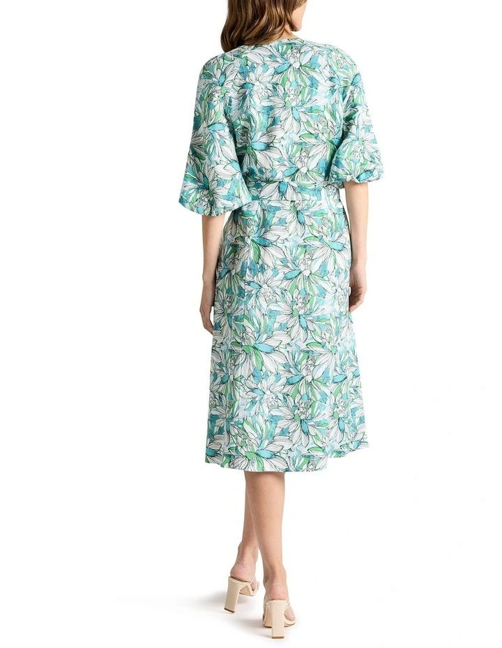 Mirabeau Linen Blend Dress in Turquoise Multi image 3