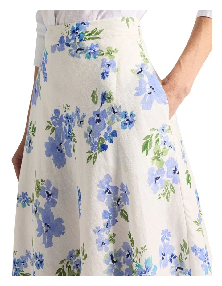 Jacinda Linen Skirt in Ivory Multi image 3