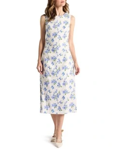 Jacinda Stretch Linen Dress in Ivory Multi