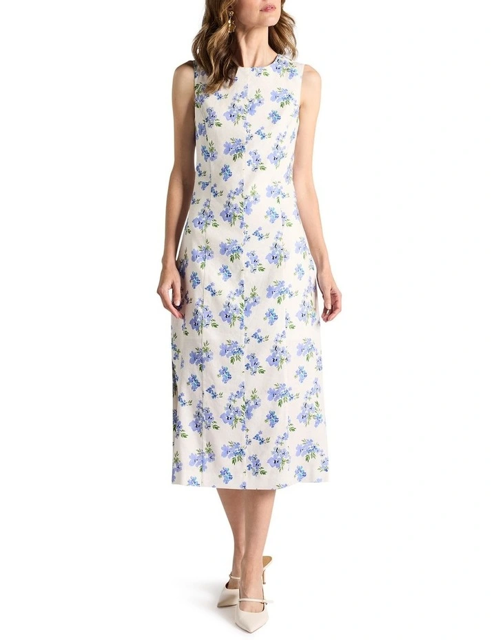 Jacinda Stretch Linen Dress in Ivory Multi image 1