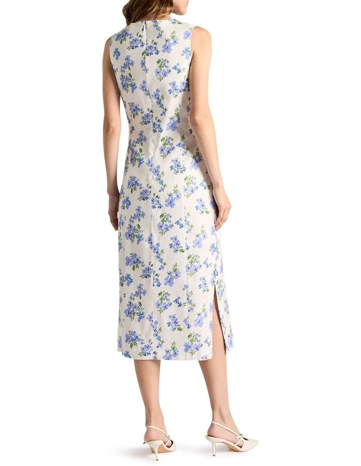 Jacinda Stretch Linen Dress in Ivory Multi image 3