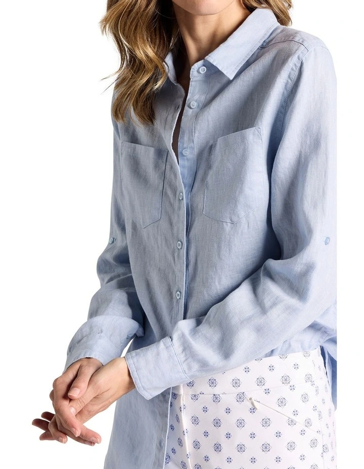 Elias Linen Shirt in Sky Blue image 3