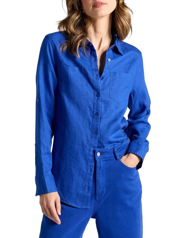 Elias Linen Shirt in Cobalt image 1