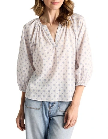 Moses Cotton Blouse in Cobalt Spot