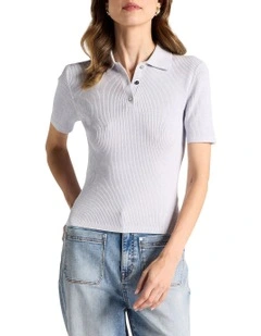 Lailie Cotton Knit Polo in Sky Melange