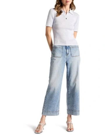 Lailie Cotton Knit Polo in Sky Melange