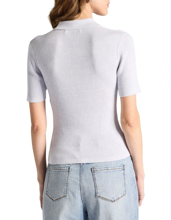 Lailie Cotton Knit Polo in Sky Melange image 4
