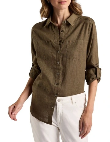 Elias Linen Shirt in Moss