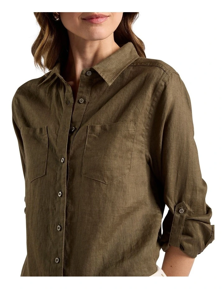 Elias Linen Shirt in Moss image 3