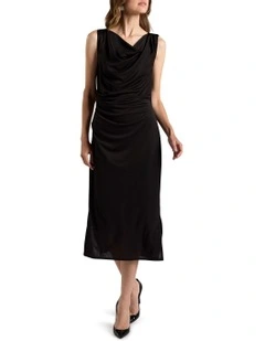 Sella Mesh Midi Dress in Black