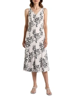 Lyla Stretch Linen Dress in Ivory Multi