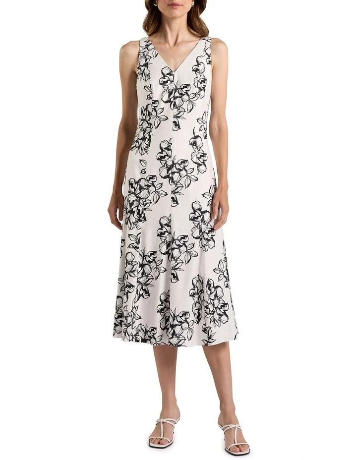 Lyla Stretch Linen Dress in Ivory Multi image 1