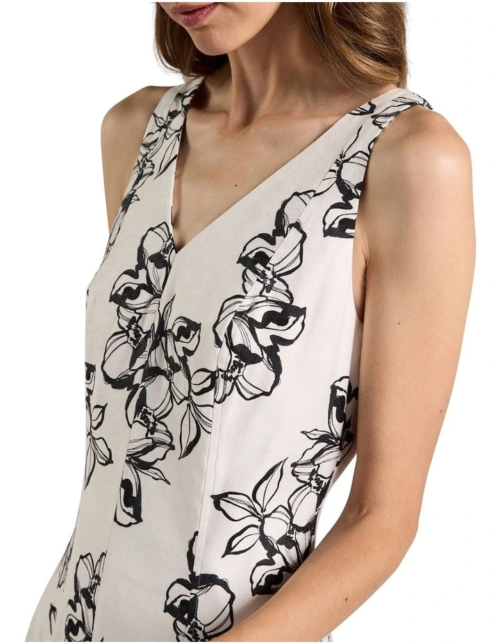 Lyla Stretch Linen Dress in Ivory Multi image 2