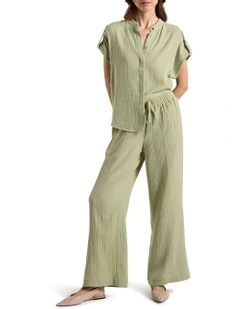 Maurine Cotton Crinkle Pant in Sage