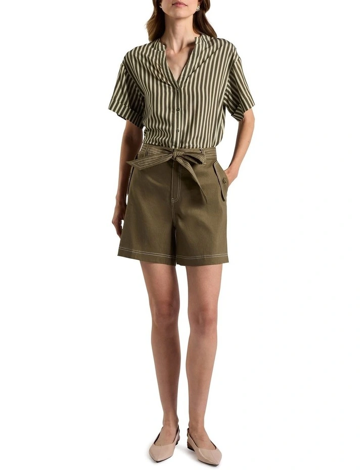 Cabello Stretch Linen Short in Moss image 1