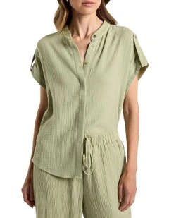 Maurine Cotton Crinkle Shirt in Sage