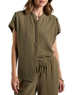 Maurine Cotton Crinkle Shirt in Moss