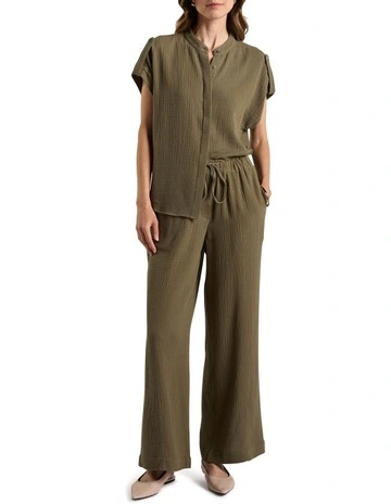 Maurine Cotton Crinkle Shirt in Moss