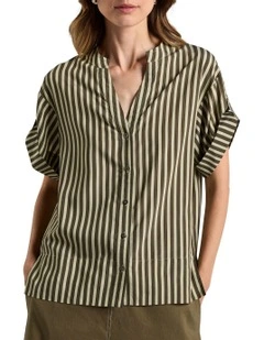 Hazel Stripe Shirt in Moss Stripe