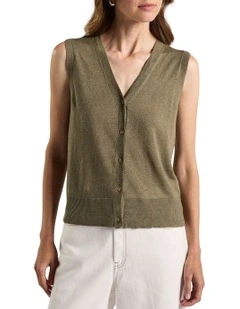 Ciara Linen Knit Vest in Moss