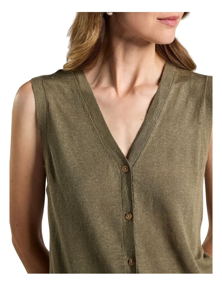 Ciara Linen Knit Vest in Moss image 3