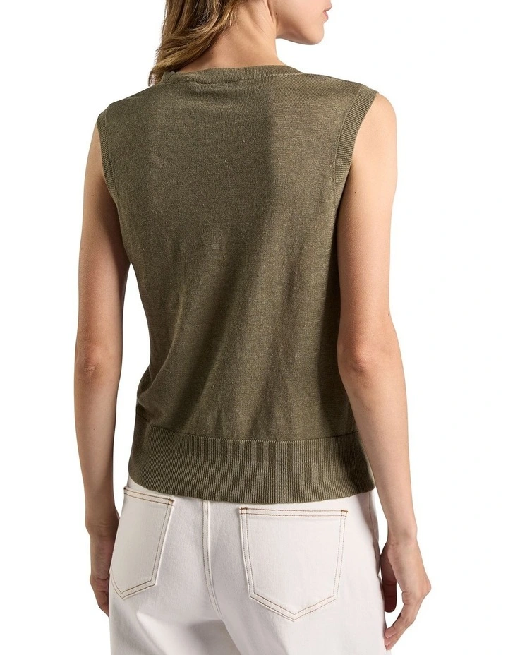 Ciara Linen Knit Vest in Moss image 4