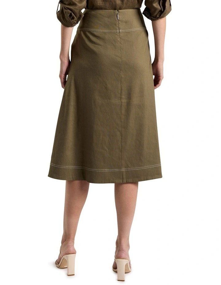 Cabello Stretch Linen Skirt in Moss image 4