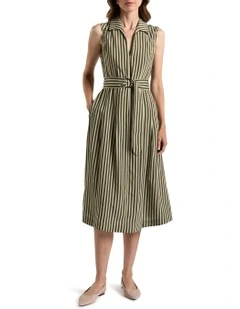 Hazel Shirt Dress in Moss Stripe