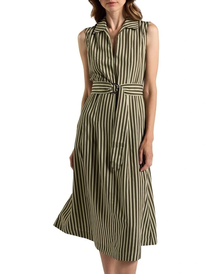 Hazel Shirt Dress in Moss Stripe image 2