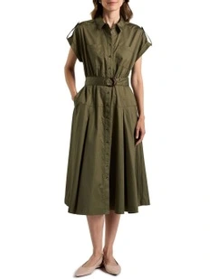 Chrissy Cotton Shirt Dress in Moss