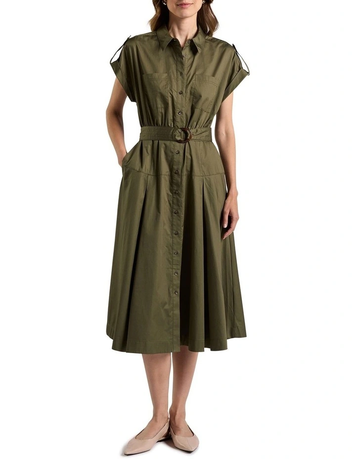 Chrissy Cotton Shirt Dress in Moss image 1