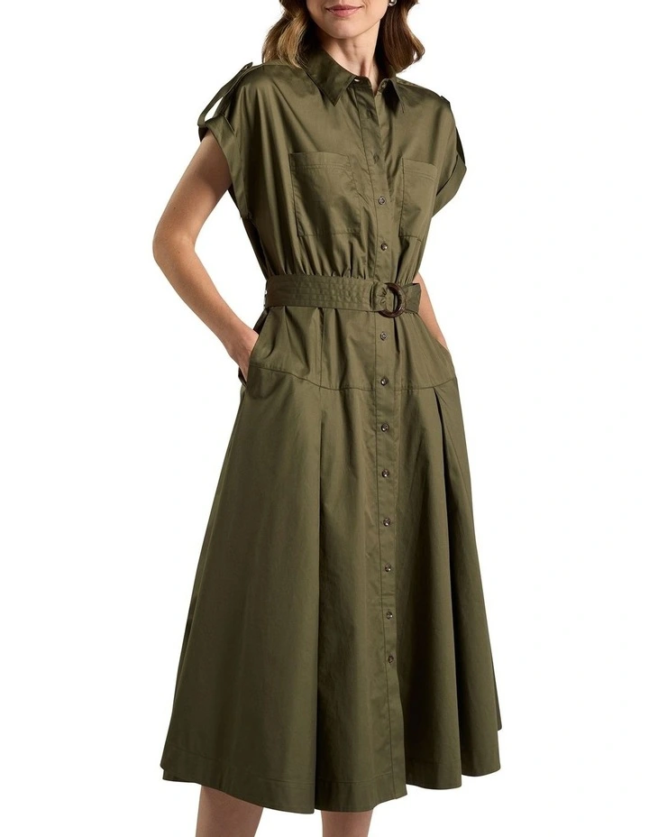 Chrissy Cotton Shirt Dress in Moss image 2