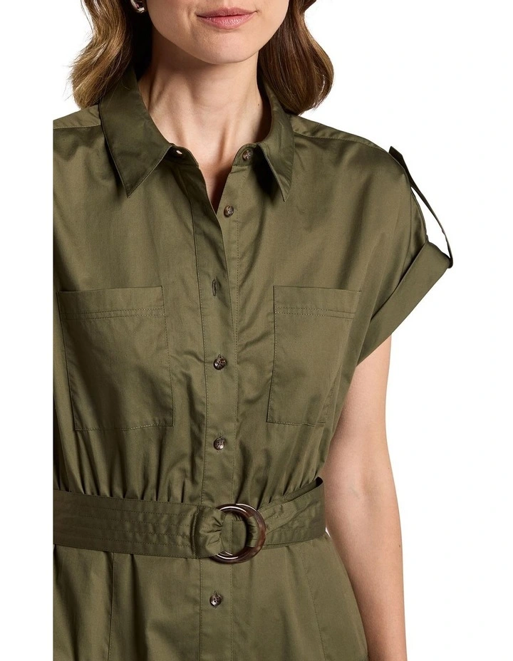 Chrissy Cotton Shirt Dress in Moss image 3