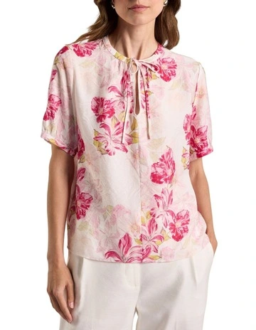 Argon Linen Blend Blouse in Ivory Multi