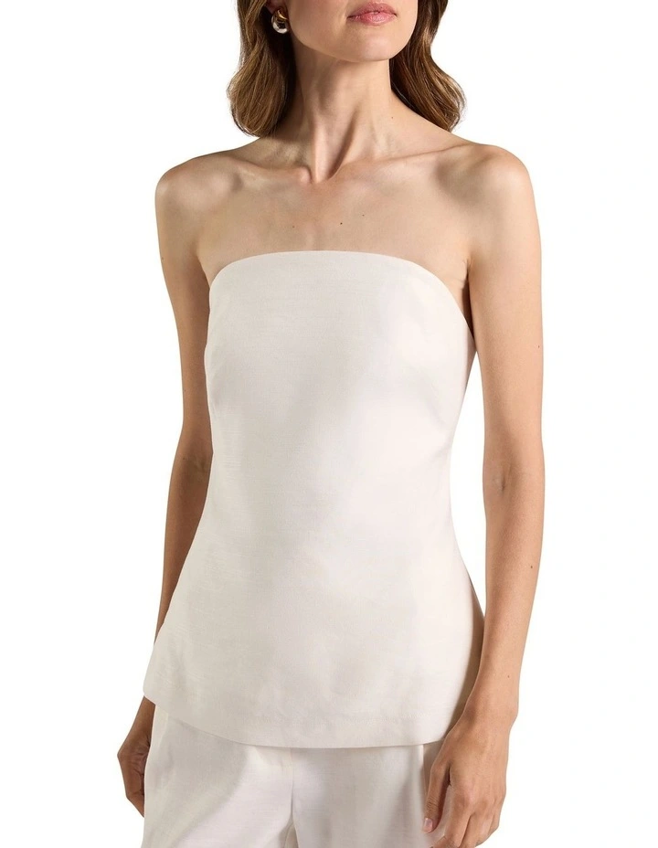 Alima Stretch Linen Top in Ivory image 1