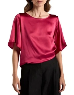 Amora Silk Mix Top in Beetroot