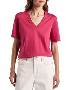 Misty V Neck Cotton Tee in Beetroot
